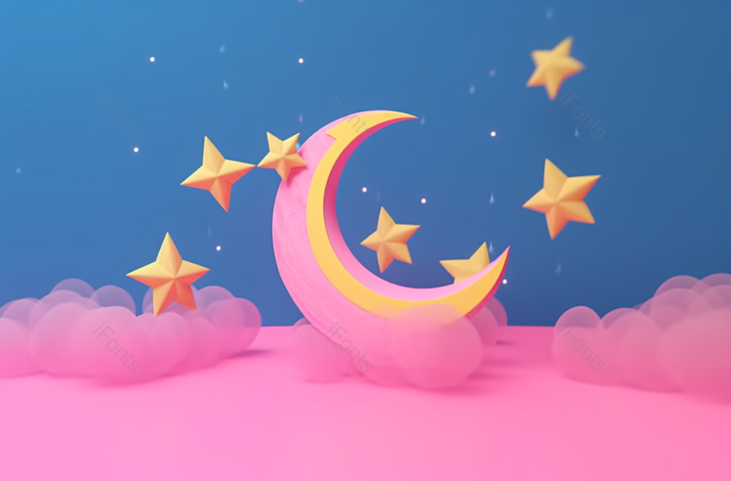 粉色月亮星星装饰背景插画,插画/手绘图,插画/手绘图库,插画/手绘图下载,插画/手绘